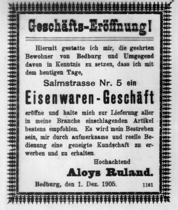 Ruland-Geschäftseröffnung-1905-Bedburg
